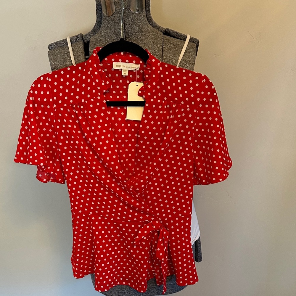 Monteau Red and White Polka Dot Blouse